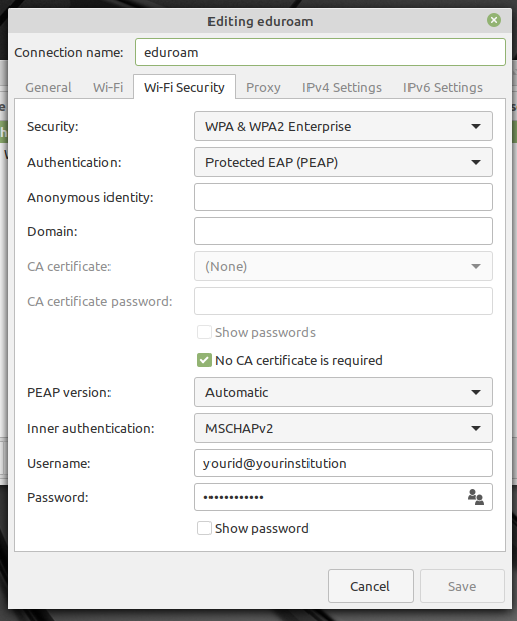 Setup security options like in this capture